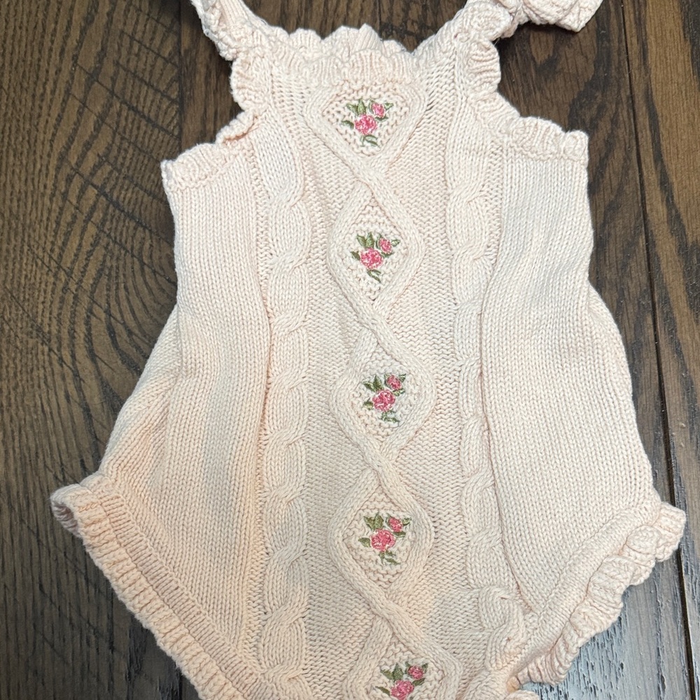 Pink Floral Knit Baby One-Piece Bodysuit - Picture 3 of 7